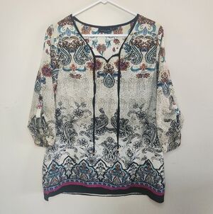 Women's Jaquline Design Studio 3/4 Sleeve Boho Top Sz Medium